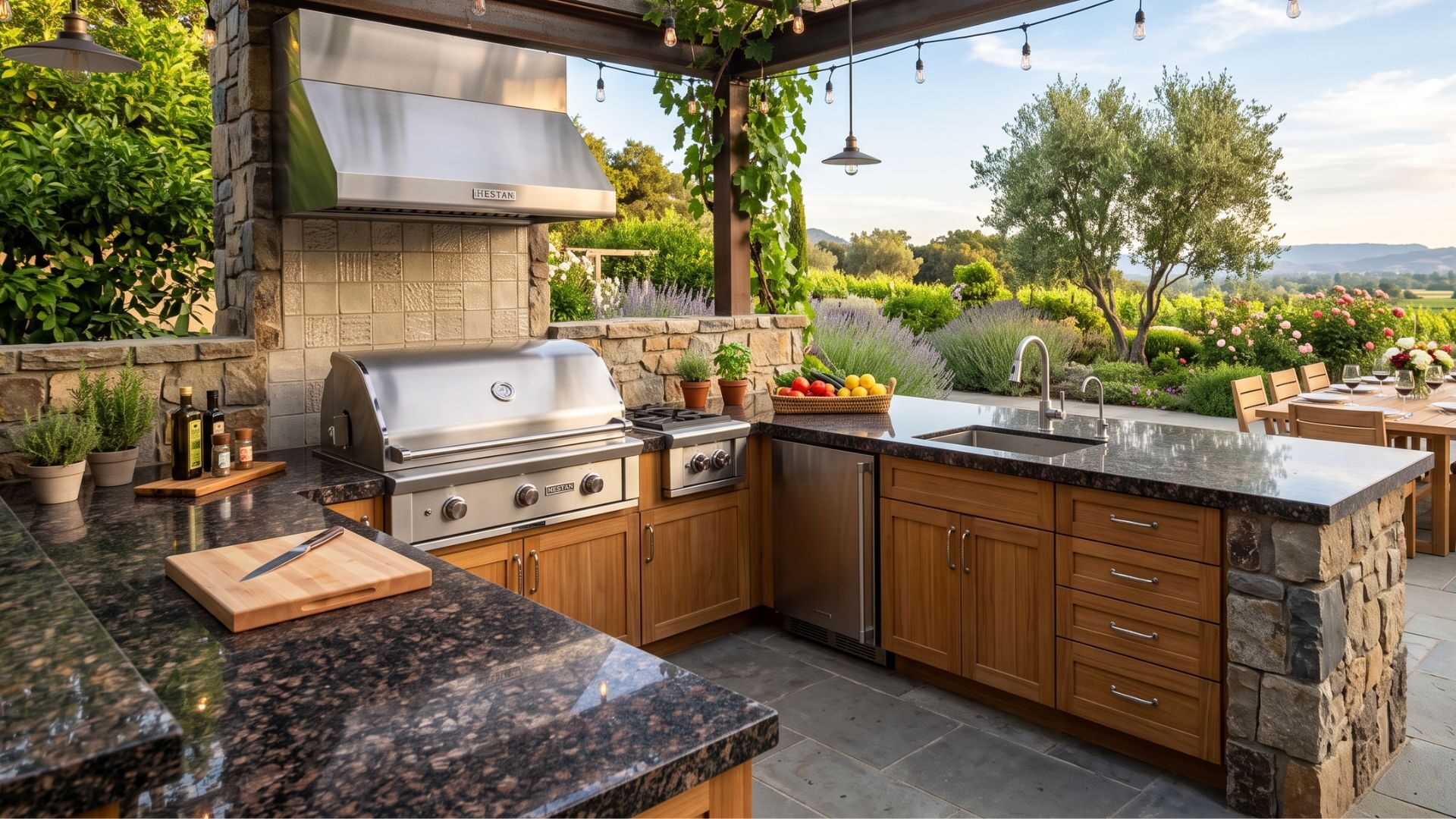 outdoor kitchen with granite countertops