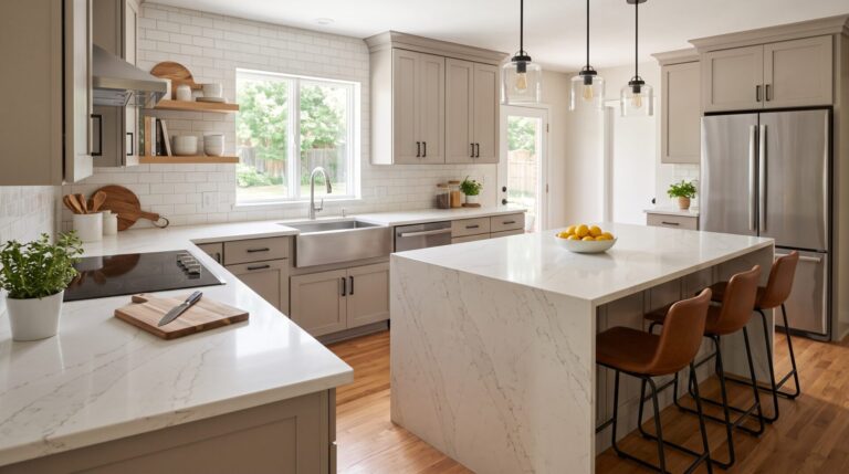 Quartz countertops in modern Corinth TX kitchen remodel by Stonemeyer Granite.